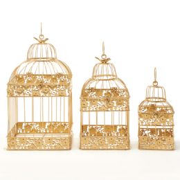 8 Bulk Metal Square Hexagon Gold Wedding Birdcage 3pcs/seT- Gold