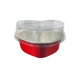 20 Bulk 3oz Heart Aluminum Baking Cup With Dome Lid 50pc - Red