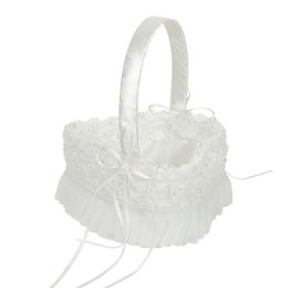 12 Bulk Heart Wedding Basket With Pearl Accent - White
