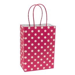 12 Bulk Paper Bags With Handles For Favors & Gifts 8 inches - Polka Dot Fuchsia 12pc