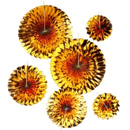 18 Bulk Hanging Paper Fan 6pc Set - Gold