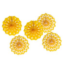 36 Bulk Hanging Paper Fan 5pc Set - Yellow
