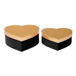 6 Bulk Nested Heart Floral Boxes 2pc/set - Black