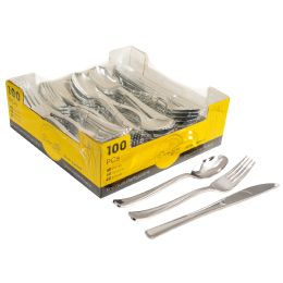 12 Bulk Plastic Cutlery Set 100pc/pack - Silver