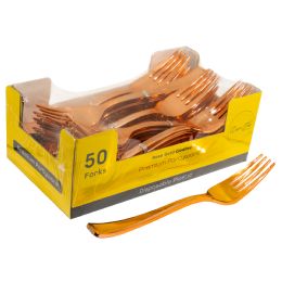 24 Bulk Plastic Forks Set 50pc/pack - Rose Gold