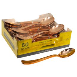 24 Bulk Plastic Spoons Set 50pc/pack - Rose Gold