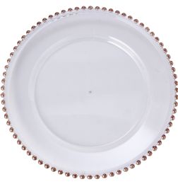 24 Bulk Beaded Rim Plastic Charger Plate 12 inch - Rose Gold