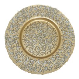 8 Bulk Floral Pattern Glass Charger Plate 13 inch - Gold