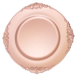 24 Bulk Filigree Edge Plastic Charger Plate 13 inch - Rose Gold