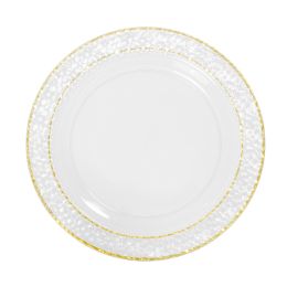 15 Bulk Plastic Plate Set With Hammered Double Gold Rim Edge 7 inch - Gold 12pc Pack