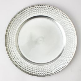 24 Bulk Classic Hammer Edge Plastic Charger Plate 13 inch - Silver