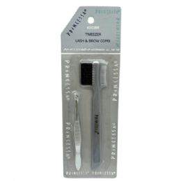 48 Bulk Princessa 2 Piece Tweezer With Lash & Brow Comb Set