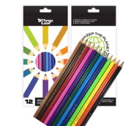 24 Bulk Three Leaf 12 Pack Multicolor Colored Pencils