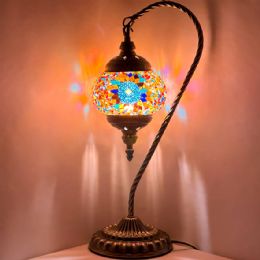12 Bulk Red Sunflower Goose Neck Handmade Turkish Mosaic Lamps Without Bulb