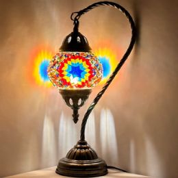 12 Bulk Multicolor Mosaic Turkish Style Lamps With Vintage Swan Neck Style Without Bulb