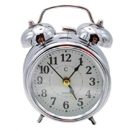 12 Bulk Vintage Silver Metal Table Alarm Clocks