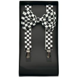12 Bulk Checkered Ab Suspenders And Bowtie Set
