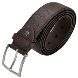 24 Bulk Mens Leather Belt Unique Patterned Dark Brown Mixed Sizes