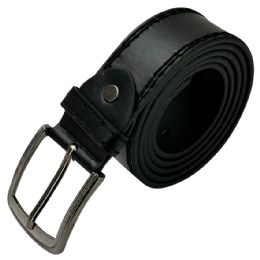24 Bulk Belt For Men Parallel Double Stitched Mat Black Leather Mixed Sizes