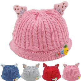 24 Bulk Kid's Warm Knit Winter Beanie Hat With Ear