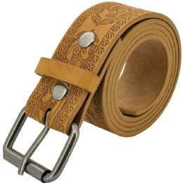 24 Bulk Light Brown Floral Engraved Western Belts