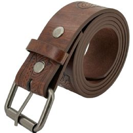 24 Bulk Western Leather Belts For Men And Women - Eagle Engraved Brown
