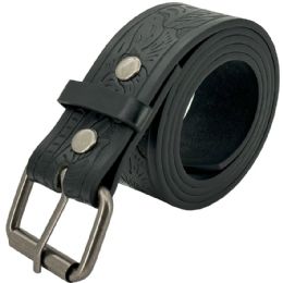 24 Bulk Black Western Leather Belts - Engraved Floral Design