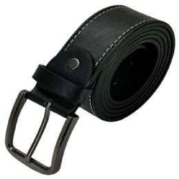 24 Bulk Mens Leather Belt Parallel Stitched Black Leather Mixed Sizes