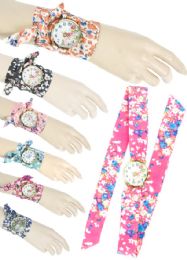 24 Bulk Vintage Fashion Watches With Floral Design Bracelet Wrap For Ladies