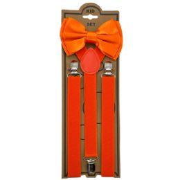 24 Bulk Adjustable Bowtie Suspender Set Orange