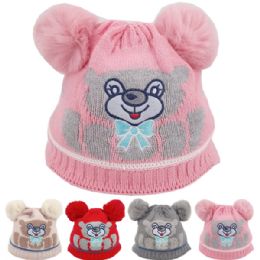24 Bulk Kid's Pom Pom Beanie Hat Set - Cute Cat Design