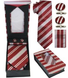 12 Bulk Classic Red And White Striped Tie Set