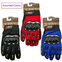 24 Bulk Full Finger Racing Gloves With Hard Knuckle Black Red & Blue