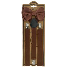 24 Bulk Adjustable Elastic Y Back Style Bowtie Suspender Set Dark Brown