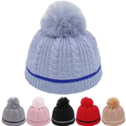 24 Bulk Kid's Plush Ball Decor Knit Beanie Hat Sets
