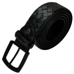 24 Bulk Belt For Men Black Leather With Basket Weave Pattern Mixed Sizes