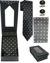 12 Bulk Black Polka Dot Classical Tie Set