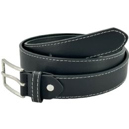 24 Bulk Black Belts White Stitched Leather For Kids Mixed Sizes