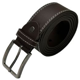 24 Bulk Belts For Men Parallel Double Stitched Brown Leather Mixed Sizes