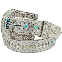 24 Bulk Women's Rhinestone Belts - Silver Bling Design
