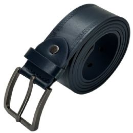 24 Bulk Belt For Men Navy Blue Leather With Parallel Stitched Pattern Mixed Sizes