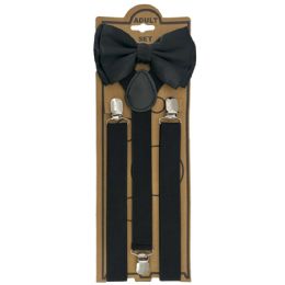 24 Bulk Adjustable Elastic Y Back Style Bowtie Suspender Set Black