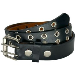 24 Bulk Studded Prong Belts For Kids Black Color