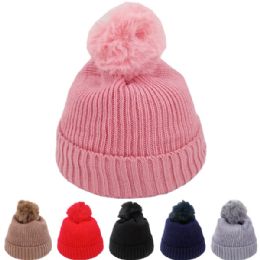 24 Bulk Kid's Warm Pompom Winter Beanie Hat Sets