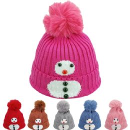 24 Bulk Kid's Winter Hat - Fun Snowman Design