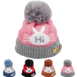 24 Bulk Kid's Bunny "hi" Beanie Winter Hat Sets
