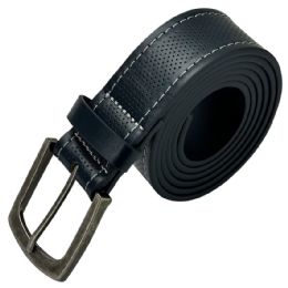24 Bulk Beltss For Men Dot Patterned Marine Blue Leather With Square Tip Mixed Sizes
