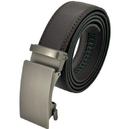 24 Bulk Dark Brown Ratchet Belts No Holes Adjustable Slide Belts