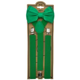 24 Bulk Adjustable Bowtie Suspender Sets For Kids Green