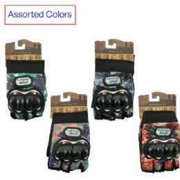 24 Bulk Camo Fingerless Biker Gloves With Hard Knuckle